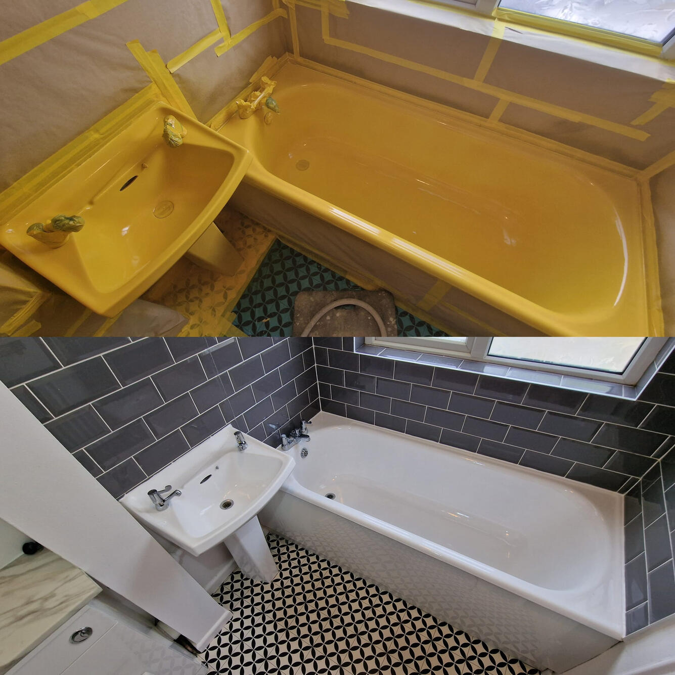 SINK AND BATH RE-ENAMELLED Before and after ceramic sink and steel bath re-enamelling in Swansea
