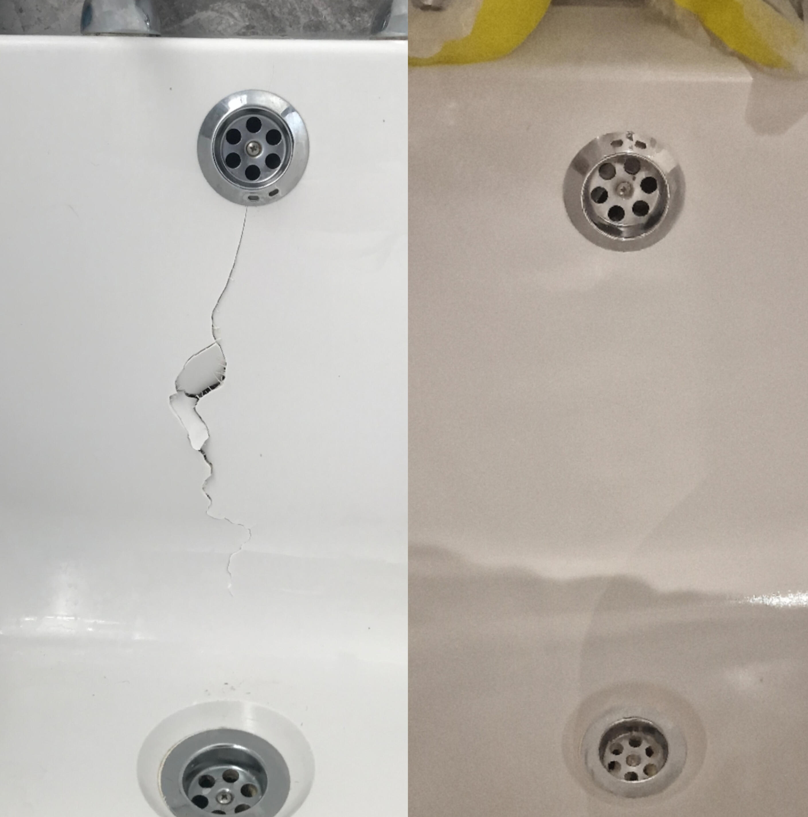 Before & After photos of an Acrylic Bath Crack Repair in Swansea